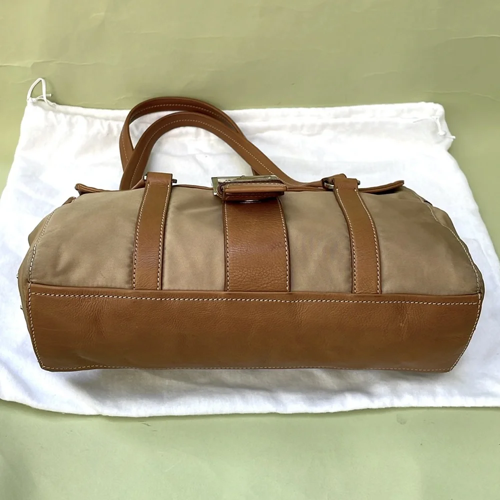 Vintage tan/silver Prada nylon/leather bag with dust bag